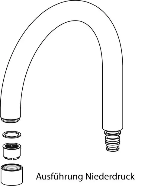 Rohrauslauf in geschwungener Form mit Anschlussstücken, dargestellt in einer schematischen Ansicht. Ideal Standard-Produkt zur Verwendung in Sanitäranlagen.